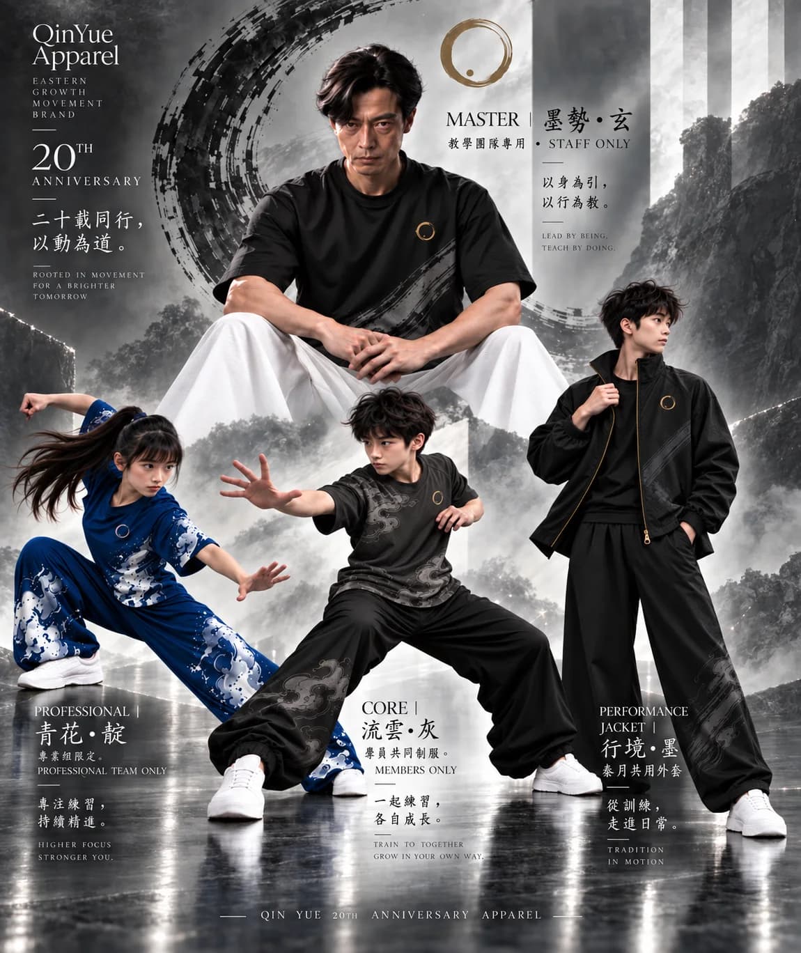 QINYUE Apparel CORE 流雲・灰與 PROFESSIONAL 青花・靛服裝系統概念視覺