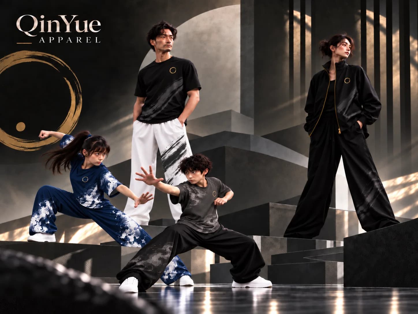 QinYue Apparel 四位人物展示服裝系統概念示意
